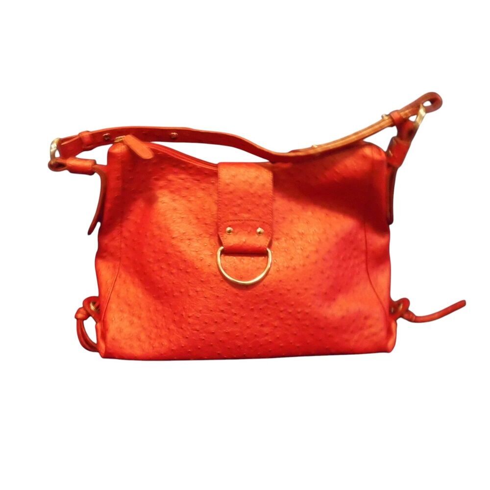 Bingham Red Leather Ostrich embossed hobo‎ shoulder bag